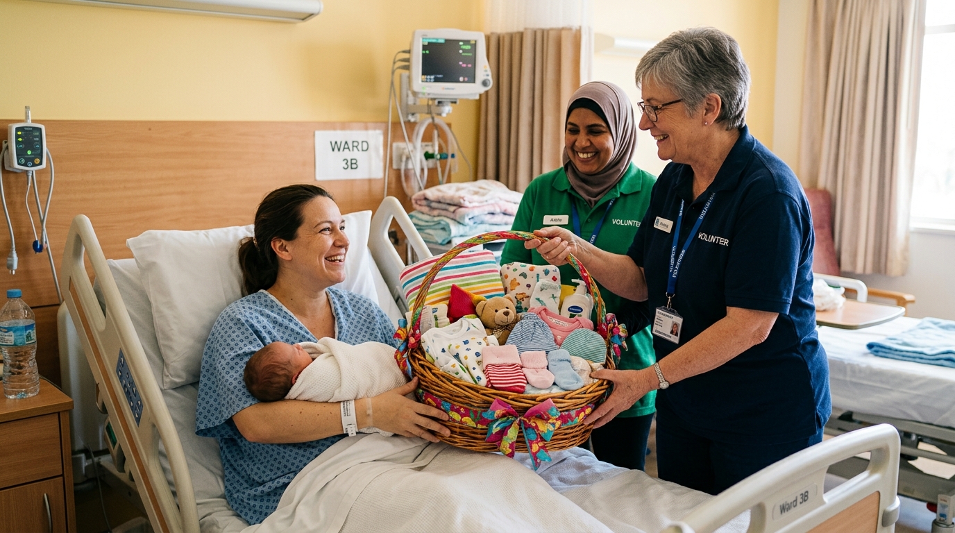 Entrega de canastillas de bebés en hospital
